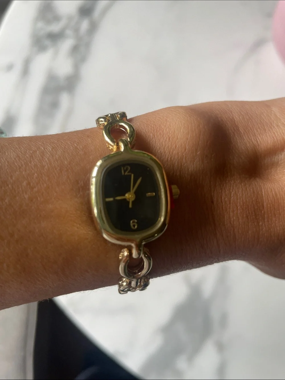 Altar'd State Gold Link Bracelet Watch with Black Dial